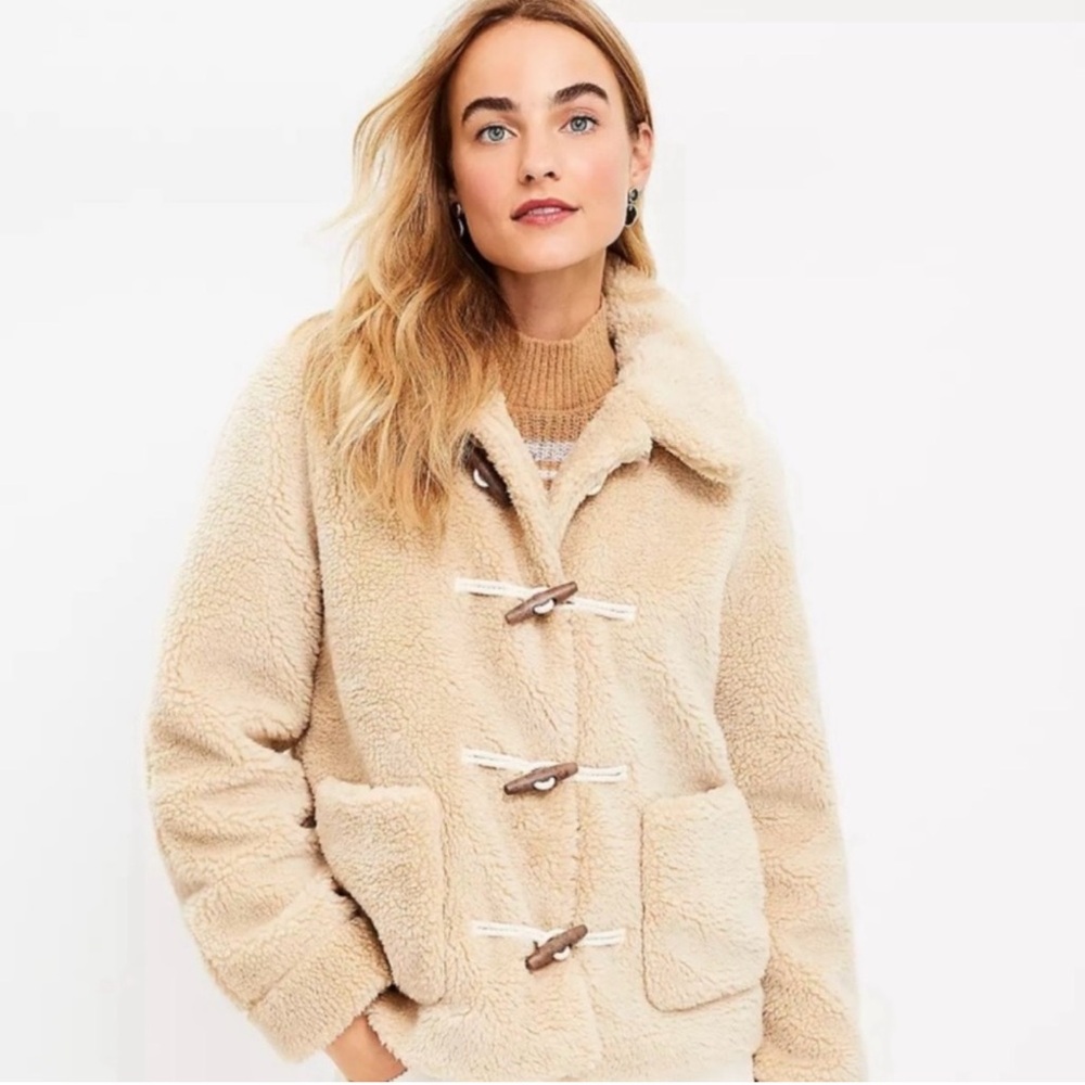 Loft Sherpa Jacket with Wood Toggle Buttons NWOT Size L